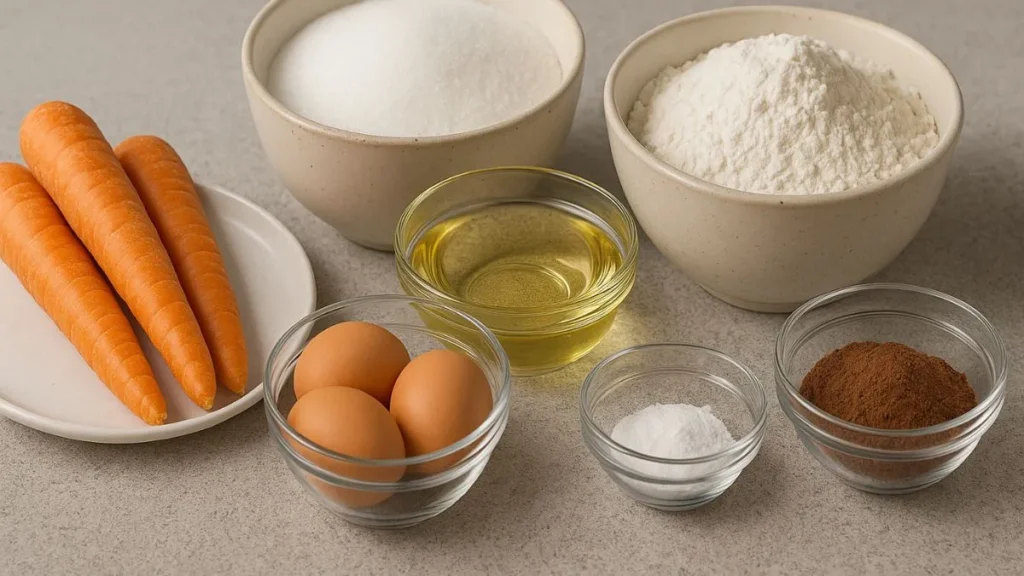 Ingredientes do Bolo de Cenoura numa mesa