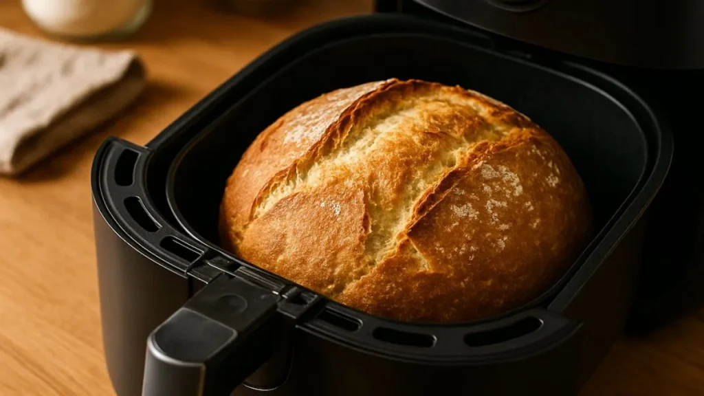 Um Pão na Airfryer em uma cozinha de bancada marrom