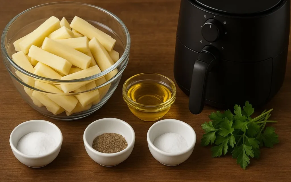 Ingredientes para fazer mandioca frita na airfryer